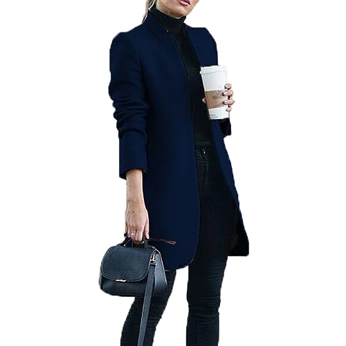 Baenxo Modischer Einfarbiger Blazer mit Stehkragen Damen Blazer Langarm Öffnen Vorne Business Cardigan Elegant Oberteil von Baenxo