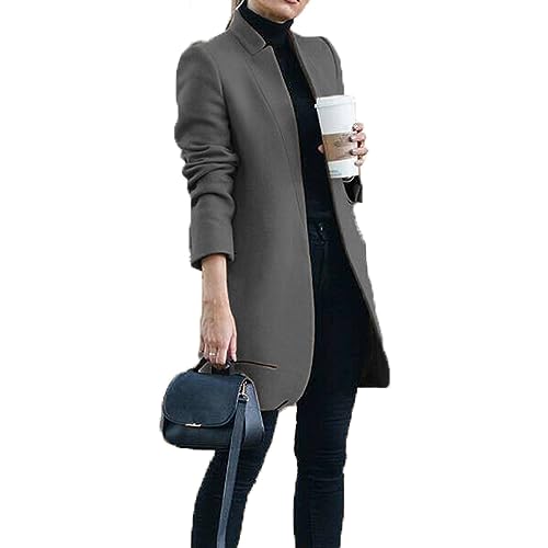 Baenxo Modischer Einfarbiger Blazer mit Stehkragen Damen Blazer Langarm Öffnen Vorne Business Cardigan Elegant Oberteil von Baenxo