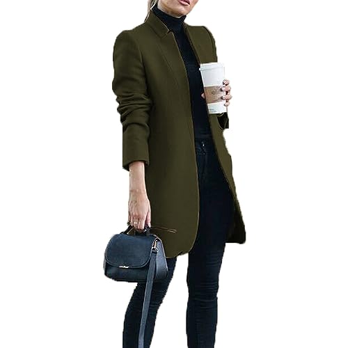 Baenxo Modischer Einfarbiger Blazer mit Stehkragen Damen Blazer Langarm Öffnen Vorne Business Cardigan Elegant Oberteil von Baenxo