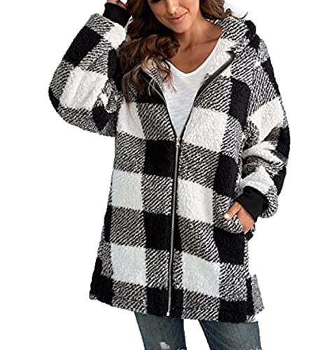 Baenxo Women Oversized Hoodie Plaid Loose Overcoat Damen Hoodie Pullover Kapuzenpullover Pulli Langarm Sweatshirt Hoodies von Baenxo