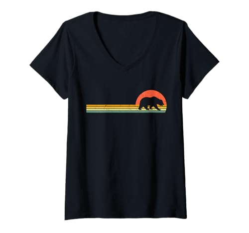 Damen Bär Retro Vintage Bären Natur Raubtier Braunbär T-Shirt mit V-Ausschnitt von Bär Retro Vintage Braunbären Umwelt Bären Motiv