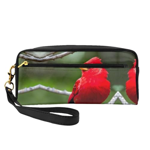 Kosmetik-Make-up-Tasche – schöne rote Vögel Druck Leder kleine Make-up-Tasche für Reisen, Kulturbeutel Organizer mit Reißverschlusstasche, Schwarz, Einheitsgröße, Schwarz, One Size von BaerK