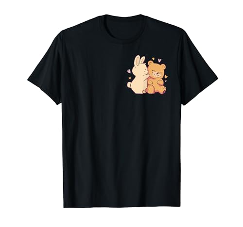 Hase mit Bär und Herzen Comic Kunst für Herren Damen Kinder T-Shirt von Bären Pandas, Waschbär Geschenke, lustige Sprüche