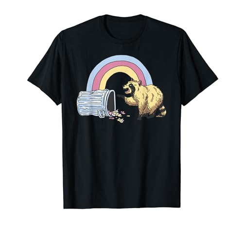 Waschbär Mülleimer mit Regenbogen für Herren Damen Kinder T-Shirt von Bären Pandas, Waschbär Geschenke, lustige Sprüche