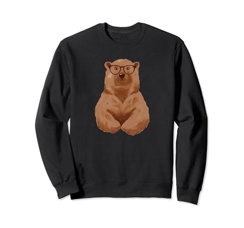 Witziger Bär mit Brille in braun für Herren Damen Kinder Sweatshirt von Bären Pandas, Waschbär Geschenke, lustige Sprüche