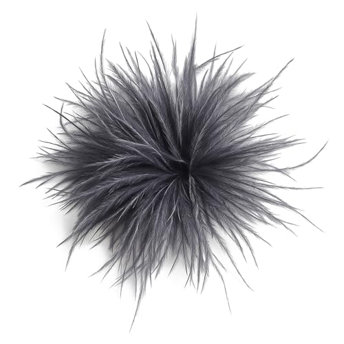 Baesics Feder Brosche Anthrazit - Damen Fluffy Straußenfeder Anstecker Vintage Stil Hutaccessoire Braut Hochzeit Party Fasching Haarclip Fascinator für Blazer Kleid Jacke – Boho Blumen Design von Baesics