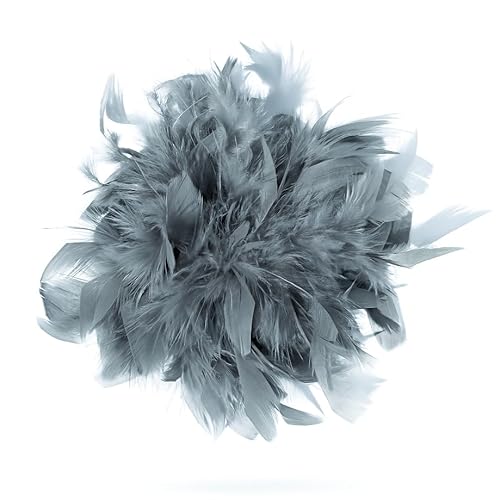 Baesics Feder Brosche Groß für Damen Taubengrau | XXL 2-in-1 Haarclip & Anstecknadel mit echten Federn | Fascinator für Kleid, Blazer, Mantel & als Haarschmuck für Hochzeit & Festliche Anlässe von Baesics