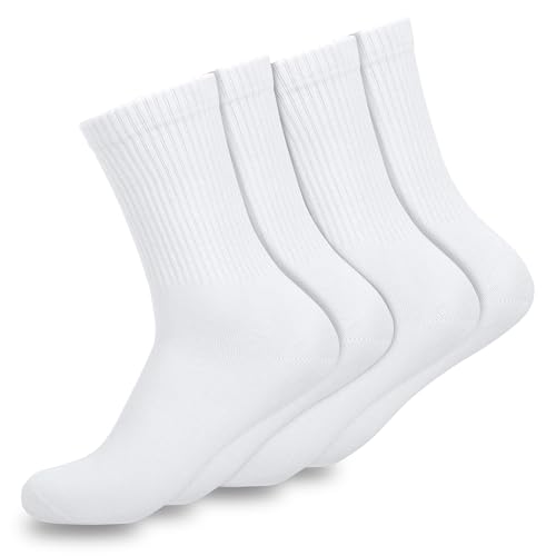 Baesics Tennissocken (4-Paar) Unisex, Atmungsaktive Sportsocken aus Baumwolle, langlebige Crew Socken, Ideal für Sport & Freizeit, ÖkoTex100, Größe:35-38, Farbe:4x Weiß von Baesics