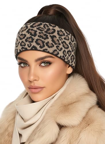 Baesics Stirnband Leo Taupe für Damen & Herren – warme & elastische Unisex Ohrenwärmer mit Fleecefutter - Hochwertige Verarbeitung – One Size Kopfbedeckung von Baesics
