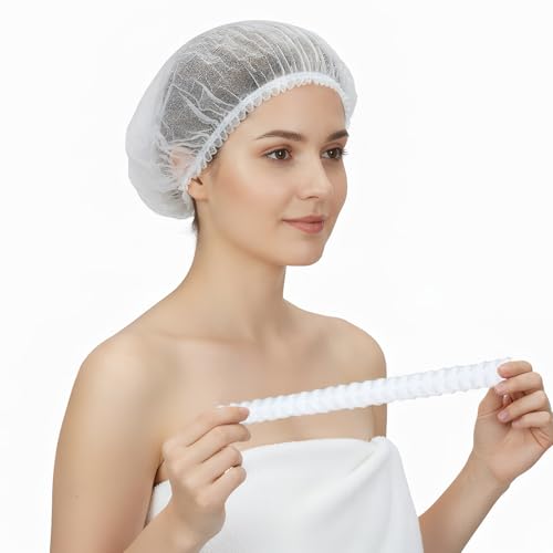 Bafeil 300 Stück Haarnetz Küche Einweg Op Hauben Damen, Elastische Duschhauben Einweg, Hair Bonnet, Friseur, Atmungsaktive Vliesstoff Kopfschutz Abdeckung, Weiß von Bafeil