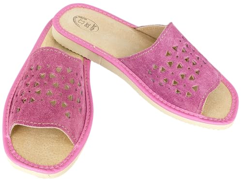 Baffiks Damen Wildleder Hausschuhe Naturleder mit Offene Zehen (Rosa, EU Schuhgrößensystem, Erwachsene, Damen, Numerisch, M, 36) von Baffiks