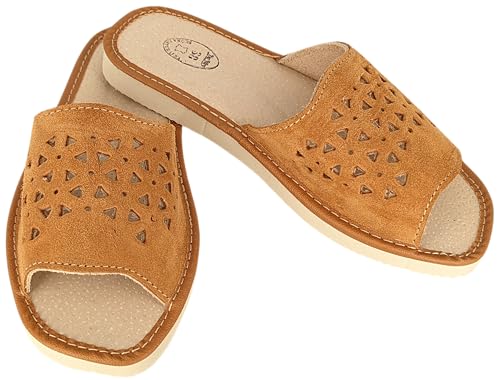 Baffiks Damen Wildleder Pantoffeln Naturleder mit Offene Zehen (Braun, EU Schuhgrößensystem, Erwachsene, Damen, Numerisch, M, 37) von Baffiks