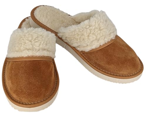 Baffiks Hausschuhe Damen Wildleder mit Naturfell Pantoffeln Naturleder Hausschuhe Winter (Braun, EU Schuhgrößensystem, Erwachsene, Damen, Numerisch, M, 37) von Baffiks