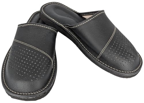 Baffiks Herren-Hausschuhe aus Leder, Wildleder-Hausschuhe, Herren-Hausschuhe, schwarze Herren-Hausschuhe, Leder-Hausschuhe mit bequemer Sohle Hausschuhe Herren 40, 26,3cm von Baffiks