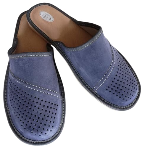 Baffiks Herren Leder Hausschuhe Wildleder Pantoffeln Männer Man's Slippers (Blau, EU Schuhgrößensystem, Erwachsene, Herren, Numerisch, M, 42) von Baffiks