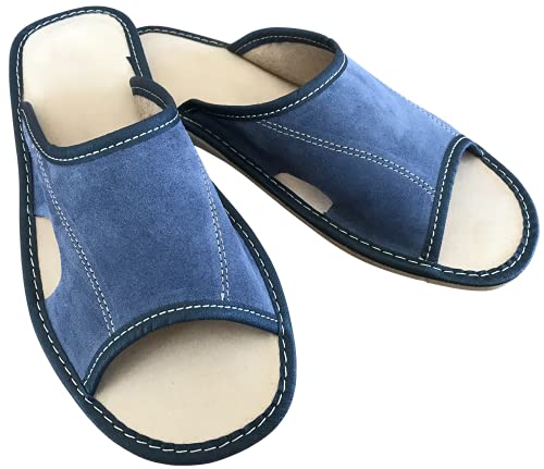 Baffiks Herren Leder Pantoffeln Offene Zehen Naturleder Lederpantoffeln Männer Pantoletten Mann Elegante Haus (Blau, eu_footwear_size_system, adult, men, numeric, medium, numeric_42) von Baffiks