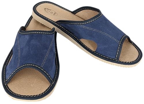 Baffiks Herren Leder Pantoffeln Offene Zehen Naturleder Lederpantoffeln Männer Pantoletten Mann Elegante Haus (Blau, eu_footwear_size_system, adult, men, numeric, medium, numeric_48) von Baffiks