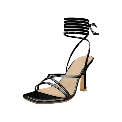 Baffoloo Damen Knöchelriemchen Strass Stiletto High Heels SquareToe Sandalen, schwarz metallic, 39.5 EU Baffoloo Damen Knöchelriemchen Strass Stiletto High Heels SquareToe Sandalen, schwarz metallic, 39.5 EU von Baffoloo