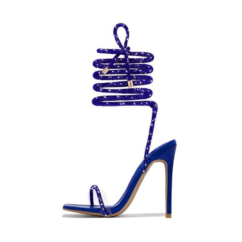 Baffoloo Damen-Sandalen mit Diamant-Stilen, zum Schnüren, glitzernd, glitzernd, Knöchelriemchen, Blau, 37 EU von Baffoloo