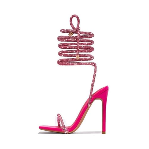 Baffoloo Damen-Sandalen mit Diamant-Stilen, zum Schnüren, glitzernd, glitzernd, Knöchelriemchen, fuchsia, 38 EU von Baffoloo