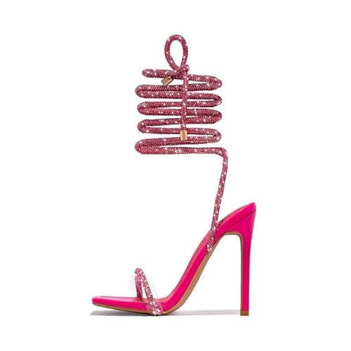 Baffoloo Damen-Sandalen mit Diamant-Stilen, zum Schnüren, glitzernd, glitzernd, Knöchelriemchen, fuchsia, 40 EU von Baffoloo
