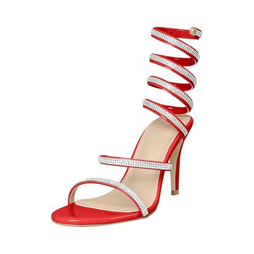 Baffoloo Damen-Sandalen mit Strasssteinen, glitzernde Absätze für Damen, Knöchelriemchenschuhe, Rot/Ausflug, einfarbig (Getaway Solids), 39 EU von Baffoloo