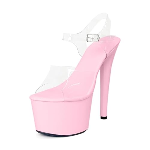 Baffoloo Damen-Sandalen mit transparentem Riemen, Stiletto-Absatz, Plateau, klare Slides, Tänzer, Causual, variable Anlässe, Pink, 38.5 EU von Baffoloo