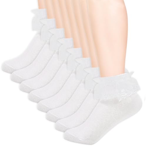 8 Paar Mädchen Rüschen Socken, Kleinkind Weiße Lace Knöchel Socken, Atmungsaktive Baumwolle Spitze Söckchen 11-14 Jahre von Bafiwu
