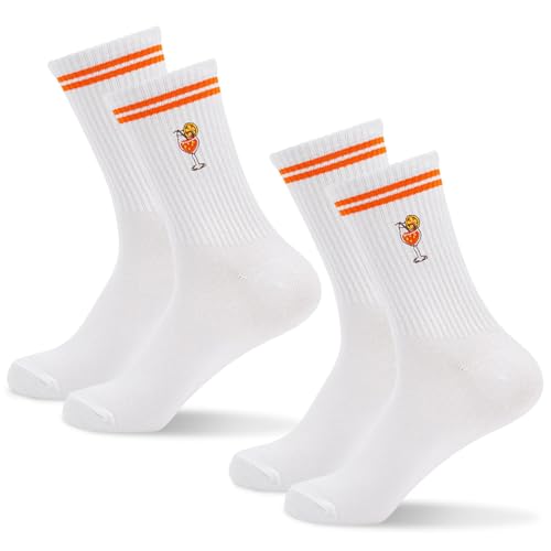 Bafiwu Aperol Socken Damen 36-42, Socken Aperol Spritz Damen, 2 Paar Lustige Tennissocken mit Motiv Weiße Sportsocken Kostüm Aperol Geschenk für Aperol-Liebhaber von Bafiwu