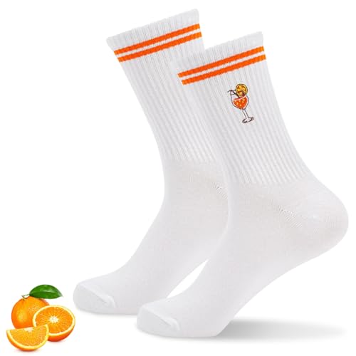 Bafiwu Aperol Socken Damen 39-42/35-38, Socken Aperol Spritz Damen, Lustige Tennissocken mit Motiv Holy Aperoli Kostüm Accessoires Aperol Geschenk für Aperol-Liebhaber von Bafiwu