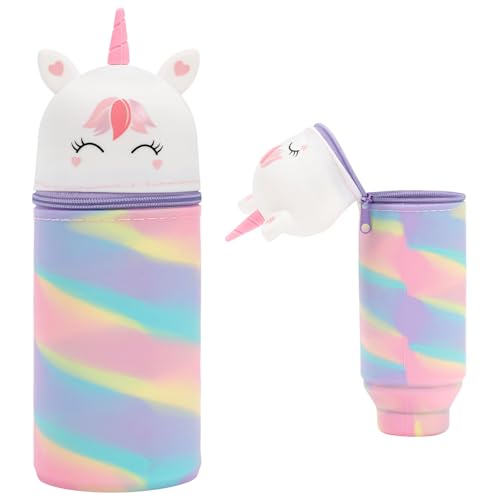 Bafiwu Federtasche Mädchen, Kawaii Federmäppchen Einhorn, 2 in 1 Weiche Silikontasche Schulmäppchen, Cartoon mit Reißverschluss Bleistifthalter für Büro,Kinder Schulbedarf (Einhorn) von Bafiwu