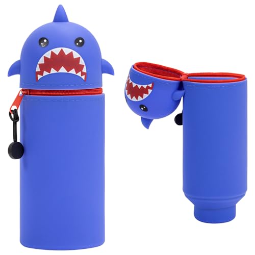 Bafiwu Federtasche Mädchen, Kawaii Federmäppchen Hai, 2 in 1 Weiche Silikontasche Schulmäppchen, Cartoon mit Reißverschluss Bleistifthalter für Büro,Kinder Schulbedarf (Hai) von Bafiwu