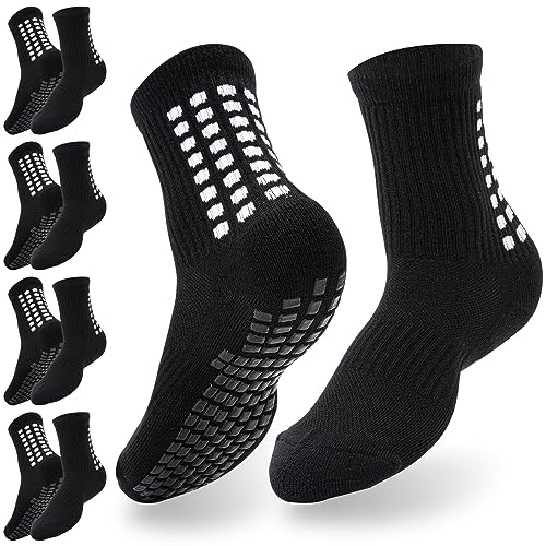 Bafiwu Grip Socken Fussball,4 Paare Fußball Socken für Männer Frauen,Atmungsaktiv Rutschfest Football Socks,Athletische Socken für Fußball Basketball Laufen Yoga Fit Size 39-45(Schwarz) von Bafiwu