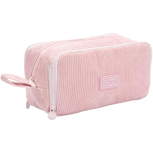 Bafiwu Mäppchen Federmappe, Großes Cord Stiftemäppchen mit 3 Fächern Federtasche Mädchen Jungen Pencil Case Schulmäppchen für Schule Büro (Rosa) von Bafiwu