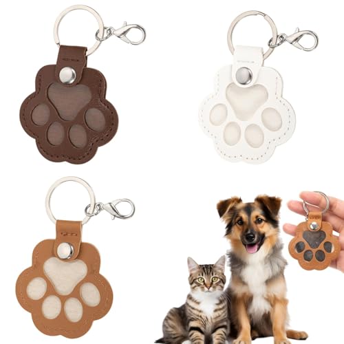 Bafiwu Schlüsselanhänger Leder für Tierhaare Erinnerung, 3 Stück Schlüsselring mit Pfote Design, Erinnerung Hund Geschenk für Hundebesitzer Andenken An Verstorbene Katze für Katzenliebhaber von Bafiwu