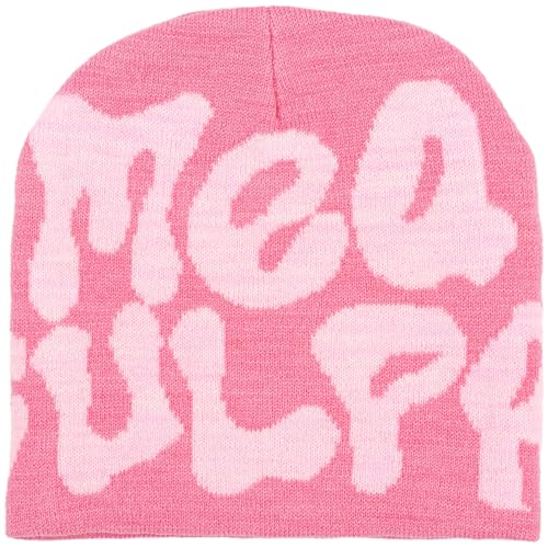 Beanie Y2k, Me Cupa Printed Y2k Beanie,Warme Strickmütze Y2k Mütze, Hip Hop y2k Beanie mütze y2k für Damen (Acryl, pink) von Bafiwu