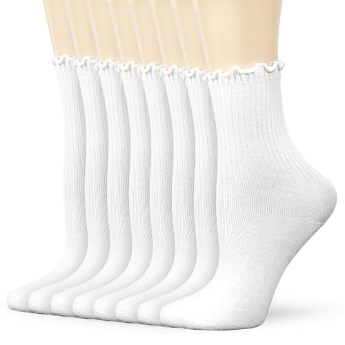 8 Paar Socken mit Rüschen Damen RüSchen Socken Baumwolle Gestrickt Crew Söckchen für Frauen Mädchen, 35-41 von Bafiwu