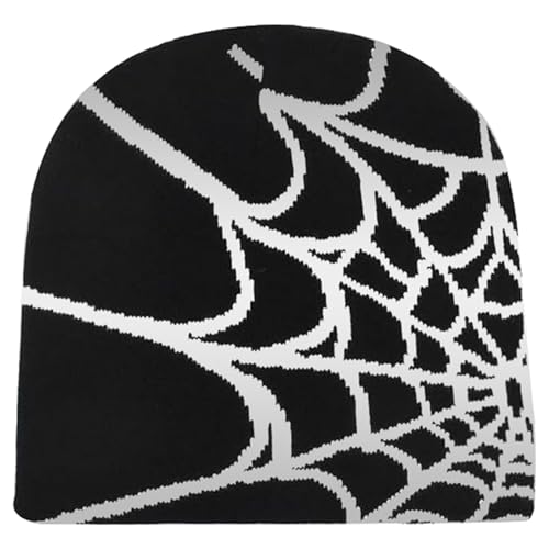 Spider Web Hat Beanie Y2k, Mode Spide-Man Beanie Mütze,Warme Y2k Mütze Y2k Beanie Strickmütze,Hip Hop Y2k Beanie Spider Beanie für Herren Damen (Acryl, Schwarz und weiß) von Bafiwu