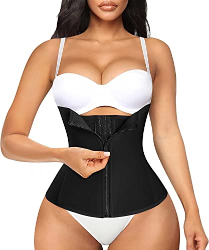 Bafully Damen Taillenformer Unterbrust Korsett Taillenmieder zum Gewichtsverlust Firgur Body Shaper mit 3 Reihen Haken & Reißverschluss (Schwarz, L) von Bafully