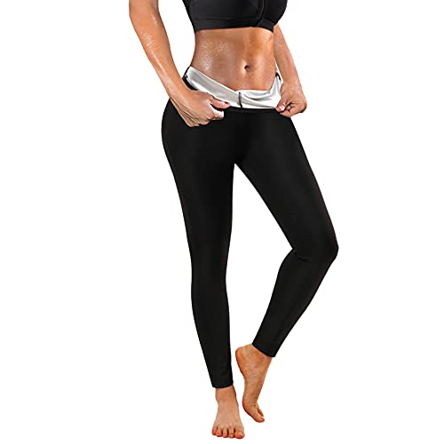 Bafully Damen Sauna Jogginghose Sporthose Hohe Taille Trainingshose Lang Schwitzhose zum Abnehmen Damen Schnelltrocknend Sweathose Sweatpants Bauchkontrolle Fitness Body Shaper (Schwarz, XL) von Bafully