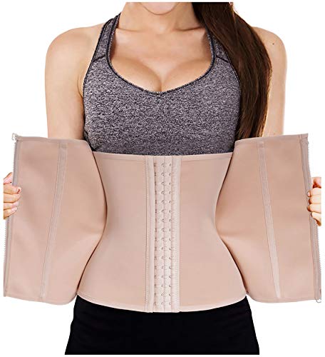 Bafully Damen Taillenformer Unterbrust Korsett Taillenmieder zum Gewichtsverlust Firgur Body Shaper mit 3 Reihen Haken & Reißverschluss (Beige, L) von Bafully