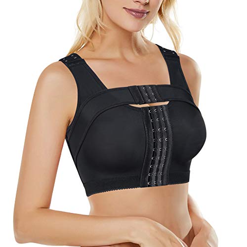 Bafully Postoperativer Halt Sport BH Vorderverschluss Racerback Abnehmbar Gepolsterter BH für Damen (as3, Alpha, l, Regular, Regular, Schwarz) von Bafully