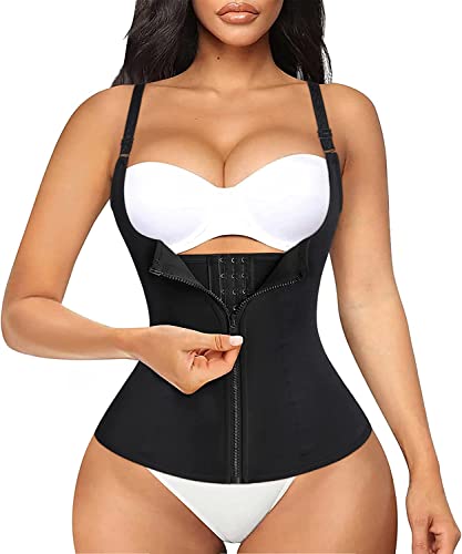 Bafully Damen stark formend Top Unterbrustkorsett Bauchweg Shaper figurformend Körperformer Unterbrust Mieder verstellbar Oberteil Body brustfrei Shapewear mit Reißverschluss, Schwarz, L von Bafully