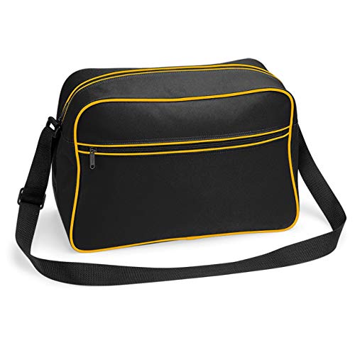 Retro Shoulder Bag im Design der Siebziger, Schultertasche Sporttasche aus Polyester mit Paspelierung inkl. gratis Schlüsselanhänger von noTrash2003