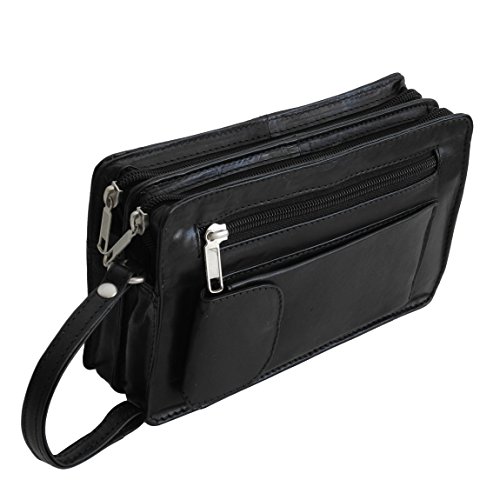 Bag Street Leder - Exquisite Leder Herren Handgelenktasche, Herrentasche, Handtasche, Handgepäck-Tasche (Schwarz - Doppelkammer) - präsentiert von ZMOKA® von Bag Street - präsentiert von ZMOKA