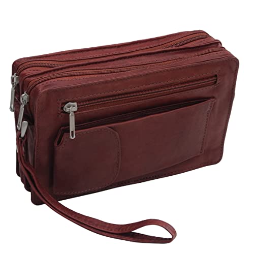 Bag Street Leder - geräumige Herren LederHandgelenktasche, Herrentasche,Handtasche, Handgepäck-Tasche, Gelenktasche (Braun - Doppelkammer) - präsentiert von ZMOKA® von Bag Street - präsentiert von ZMOKA