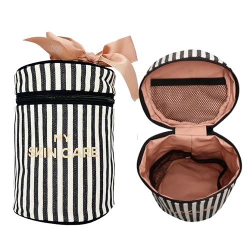 Bag-all Hautpflege Tasche rund mit Griff | Kosmetiktasche für Seren & Cremes | Reise Organizer für Hautpflegeprodukte | Beauty Case mit Innenfächern | Kompakt & stilvoll | Gestreift Bag-all Hautpflege Tasche rund mit Griff | Kosmetiktasche für Seren & Cremes | Reise Organizer für Hautpflegeprodukte | Beauty Case mit Innenfächern | Kompakt & stilvoll | Gestreift von Bag-all