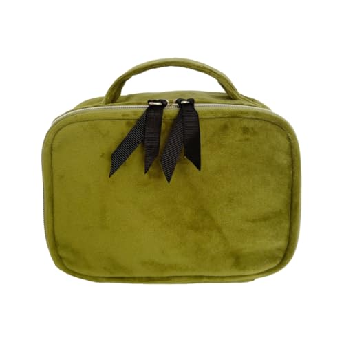 Bag-all Kleine Schminkbox aus Samt mit Griff | Beauty Organizer für Make-up & Schmuck | Kompakte Kosmetiktasche Reise | Schmucketui Damen | Nachhaltige Beautybox aus Velvet | Grüner Samt von Bag-all