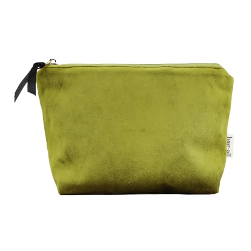 Bag-all Schminktasche mit Innenbeschichtung | Make-up Täschchen für Damen | Kosmetiktasche Reise Organizer mit Reißverschluss | Schminkbeutel für Alltag & Urlaub | Viele Farben & Stoffe | Grüner Samt von Bag-all