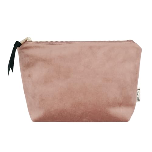 Bag-all Schminktasche mit Innenbeschichtung | Make-up Täschchen für Damen | Kosmetiktasche Reise Organizer mit Reißverschluss | Schminkbeutel für Alltag & Urlaub | Viele Farben & Stoffe | Rosa Samt von Bag-all
